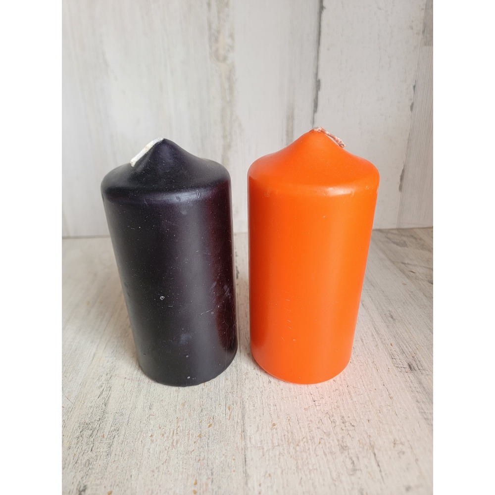 Large orange black‎ pillar candle set Halloween wax set figure